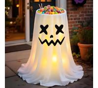 LED Halloween Ghost Candy Bowl, Battery Powered Lighted Ghost Decor with Remote & 8 Lighting Modes, Adjustable 0.55-1.3m, 6H Timer, Indoor/Outdoor Spooky Decor for Front Porch, Garden & Entryway (B)
