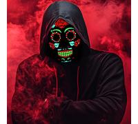 LED Halloween Mask for Adults, Day of the Dead Light Up Mask Costume dia de los Muertos LED Mask with 3 Lighting Modes and Adjustable Headband for Men Women Kids