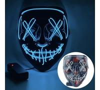 LED Halloween Mask, Light Up Purge Costume Mask, Multi-Colour Neon Glow, Scary Face Design. (Lake Blue)