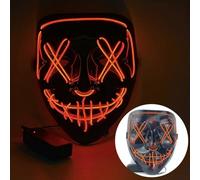 LED Halloween Mask, Light Up Purge Costume Mask, Multi-Colour Neon Glow, Scary Face Design. (Orange)