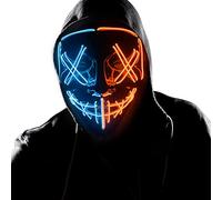 LED Halloween Scary Mask Light-Up Purge Mask for Adults & Kids, EL Wire Neon Cosplay Costume Mask for Parties, Festivals & Halloween Gifts (Blue Orange)