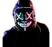LED Halloween Scary Mask Light-Up Purge Mask for Adults & Kids, EL Wire Neon Cosplay Costume Mask for Parties, Festivals & Halloween Gifts (Ice Blue Pink)