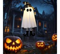 LED Hanging Ghost Lights Halloween Decorations Indoor or Outdoor with Witch Hat Party Decor Haunted House Hanging Light for Porch Garden and Trees (Black,1 PCS)