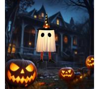 LED Hanging Ghost Lights Halloween Decorations Indoor or Outdoor with Witch Hat Party Decor Haunted House Hanging Light for Porch Garden and Trees (Orange,1 PCS)