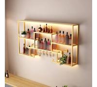 LED Hanging Wall Mounted Wine Rack,Floating Wall Wine Shelves,Bar Liquor Bottle Display Shelf,Wall-Mounted Wine Racks With Glass Holder,for Kitchen, Dining Room, Bar, Restaurant ( Color : Gold , Size