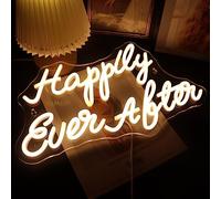 Led Happily Ever After Neon Sign USB Powered with Dimmer Switch Neon Lights for Home Bar Art Wall Decor Party Living Room Decor Wedding Engagement Wall Hanging Decoration (Warm white)