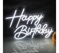 LED Happy Birthday Neon Sign Can Be Hanged or Lay Flat Light Adjustable Neon Sign Birthday Party Decorations White 5V 16.5"X11"