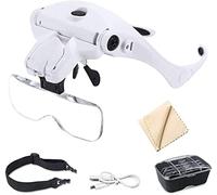 LED Head Magnifier,Rechargeable Hands Free Headband Magnifying Glass for Close Work, Jewelry Work, Crafts, Reading Aid - 5 Interchangeable 1.0X, 1.5X, 2.0X, 2.5X, 3.5X