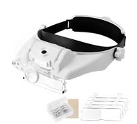LED Head Magnifying Glass Headset with Light Headband Magnifier Lamp Loupe Hands Free for Close Work, Sewing, Crafts, Reading, Jewelry, Repair (1.5X to13.0X),3 LEDs,6 Lenses