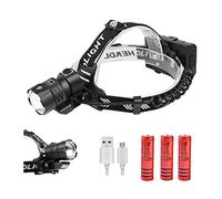 LED Head Torch 10000 Lumen Headlamp with 4 Modes, Adjustable Focus USB Rechargeable Waterproof Professional Headlight Helmet Light for Camping, Hiking, Fishing