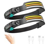 LED Head Torch, 2PCS USB Rechargeable Headlamp, 10 Lighting Modes Motion Sensor Headlight, 230°Wide Angle Hands-Free Outdoor Camping Headlights for Adults Kids Hiking Running Fishing Cycling Repair
