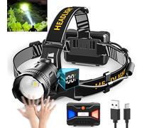 LED Head Torch 3000 Lumens with Motion Sensor Super Bright, 3 Lighting Modes, Digital Display, Rechargeable, Waterproof Headtorch, 90° Adjustable for Camping, Hiking, Fishing, Running Outdoor