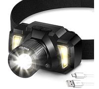LED Head Torch, 6 Lighting Modes XPE COB LED Super Bright Headlamp, USB Rechargeable 200LM 60° Adjustable LED Sensor Headlight, Waterproof Zoomable Headtorch for Kids Adults Running, Camping, Fishing
