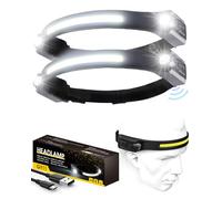 LED Head Torch Rechargeable, 1200LM 2 Spot Light 230°COB Headlamp with Motion Sensor Control, 5 Modes, 12 Hours Runtime, IPX4 Waterproof, Lightweight Headlamp for Camping Running Fishing(2 Pack)