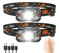 LED Head Torch Rechargeable ,【2 Pack】Super Bright 2000LM Headlamp, 20H Runtime 5+1 Modes Adjustable Headtorch with Motion Sensor, Waterproof Headlight with Red Light for Camping Fishing Cycling Hiking