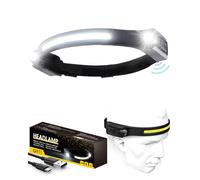 LED Head Torch Rechargeable, 2 Spot 1200LM Headtorch with Motion Sensor Control, 230° Wide COB Headlamp, 5 Lighting Modes, IPX4 Waterproof Headband Flashlight for Hiking, Running, Camping, 1 Pack