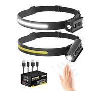 LED Head Torch Rechargeable, 90°Adjustable Spotlight & 230°COB, 1200LM Super Bright Headlamp with Motion Sensor, 4 Modes, 12 Hours Runtime, IPX5 Waterproof, Lightweight Headlamp for Camping(2 Pack)