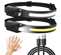 Aigostar LED Head Torch Rechargeable, 2Pack Super Bright Headtorch with Motion Sensor, 230°Wide Angle Headlight, 6 Lighting Modes Headlamp, Adjustable Head Torch Battery Powered for Running