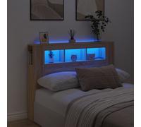 vidaXL Bed Headboard with LED Lights in Sonoma Oak - Engineered Wood Constructed Headboard for Bedroom Comfort - 140x18.5x103.5 cm