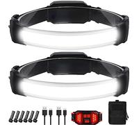 LED Headlamp 2 Pack,Super Bright 1500Lumen 6 Modes USB Rechargeable Headlamp with Tail Red Light(Individual Control),Wide Beam Illumination Waterproof for Outdoor Running Hunting Camping Gear(Black)