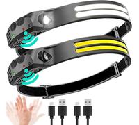 LED Headlamp Rechargeable 2PCS - 230° COB Super Bright Head Lights for Forehead, Hard hat Light for Adults, USB C Headband Flashlight for Work, Hiking, Running, Camping Essentials Gear