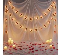 LED Heart Fairy Lights - 8 Wooden Red Heart String lights |1.5m Clear Cable, Battery-Powered (2 x AA, Not Included) | Warm LED Illumination for a Cozy Atmosphere | Valentine's Day, Weddings, Décor