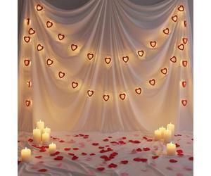 LED Heart Fairy Lights - 8 Wooden Red Heart String lights |1.5m Clear Cable, Battery-Powered (2 x AA, Not Included) | Warm LED Illumination for a Cozy Atmosphere | Valentine's Day, Weddings, Décor