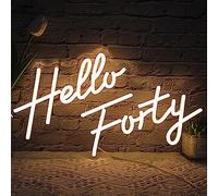 LED Hello Forty Neon Sign 16.5x9.4 inch - Dimmable Wall Decor for 40th Birthday, Bedroom, Office, Beauty Salon with USB Power