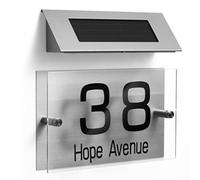 LED House Number Plaque Solar Powered for address Sign Light Warm Cool White Outdoor Wall Mount