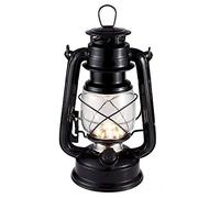 LED Hurricane Lamps, Warm White Battery Operated Camping Hurricane Lantern, Antique Metal Hanging Storm Lantern with Dimmer Switch, 15 LEDs, 150 Lumen for Indoor or Outdoor Usage (Black)