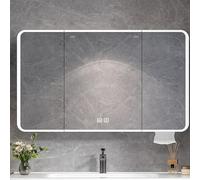 LED Illuminated Aluminum Bathroom Mirror Cabinet, Slim Wall-Mounted with Shelving, Anti-Fog Feature, Modern Design with Touch Switch, Lighted Bathroom Storage Solution