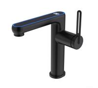 LED Illuminated Basin Faucet Showing Real-Time Water Temperature With Smooth Valve Operation And Brass Body For Sink Use(Black)