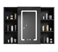 LED Illuminated Bathroom Cabinet, Mirror,Stainless Steel Storage with Lights and Anti-Fog Device for Cosmetics