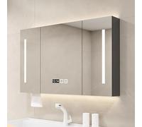 LED Illuminated Bathroom Mirror Cabinet Dimmable & Anti-Fog Touch Switch 100cm Wall-Mounted Medicine Cabinet Makeup Mirror Storage (Color: A)