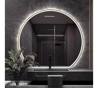 LED Illuminated Bathroom Mirror - Semi-Circular Wall Mirror, 3 Color Adjustable Brightness, Memory Function, 50 x 45 cm to 90 x 81 cm, 3 Hanging Methods, Stylish & Functional