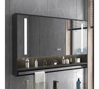 LED Illuminated Bathroom Mirror with Anti-Fog Button, Elegant Black Design, Makeup Mirror Cabinet, 100x12x75 cm, Perfect for Modern Bathrooms.