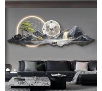 LED Illuminated Metal Wall Art with Integrated Clock, Traditional Chinese Landscape Design for Living Room and Bedroom Decor
