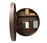 LED Illuminated Round Bathroom Mirror - Solid Wood Smart Mirror Cabinet with Storage - Wall-Mounted Medicine Cabinet with Lighted Mirror for Stylish Spaces
