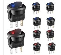 LED Illuminated Round Rocker Switch 10 pcs Press Button On/Off 12v 20A Car Van Dash Light for Car Boat RV Truck Campervan