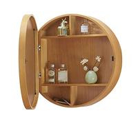 LED Illuminated Round Wall Mirror Cabinet - Solid Wood Smart Bathroom Storage with Mirror - Stylish Medicine Cabinet with Light for Home Decor