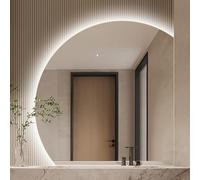 LED Illuminated SemiCircular Wall Mirror Touch Control Frameless Design MultiFunctional Makeup Mirror with 3 Color LightingPerfect for Home Decor and Vanity Use