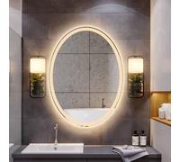 LED Illuminated WallMounted Oval Makeup Mirror 91.4 x 71.1 cm Dimmable AntiFog 3 Color Settings Touch Control Shatterproof Bathroom Mirror