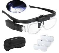 LED Illuminating Magnifying Glasses with 2 Lights, Magnifying Glass Headband for Reading, Precision Work, Watchmakers, Visually Impaired, Handheld, USB, Rechargeable and Interchangeable Magnifying