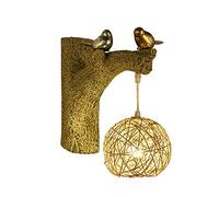 LED Indoor Creative Bird Wall Light, E27 Retro Resin Wall Lamp with 3000K Bedroom Lamps, 7W Wall Sconce Rattan Woven Lampshade for Bedroom Living Room Corridor,Beige