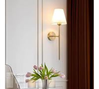 LED Indoor Iron Wall Lights with Remote Control Wall Sconce USB Rechargeable Three Colours Dimmable with Bulbs Fabric Shade for Bedroom Living Room Hallway