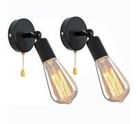LED Indoor Vintage Wall Light with Switch Rotatable Adjustable Wall Lamp with Pull Cord Switch, E27 Black Industrial Retro Wall Sconce for Living Room Bedroom Hotel Lounge Hallway Decoration, 2 Pack