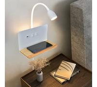 LED Indoor Wall Light with Wireless Charger, Bedroom Wall Lamp with USB Charging Port, 33cm Flexible Gooseneck Reading Light with 3 Color Temperatures Dimmable, LED Bedside Wall Sconce with Backlight