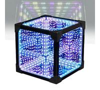 LED Infinity Mirror Tunnel Light, Desktop RGB Sound Reactive Lamp with Remote Control, USB Interface for Parties, 20cm Cube Night Light