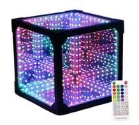 LED Infinity Mirror Tunnel Light Square, 20Cm Desktop Rgb Sound Reactive Lamp with Remote Control and Usb Interface, Table Colors Cool Cube Night Lights with App Control, for Christmas Party