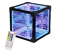 LED Infinity Mirror Tunnel Light Square, Desktop RGB Sound Reactive Lamp with Remote Control, Table Colors Cool Cube Night Lights with App Control, for Living Room & Bedroom 20 * 20 * 20cm